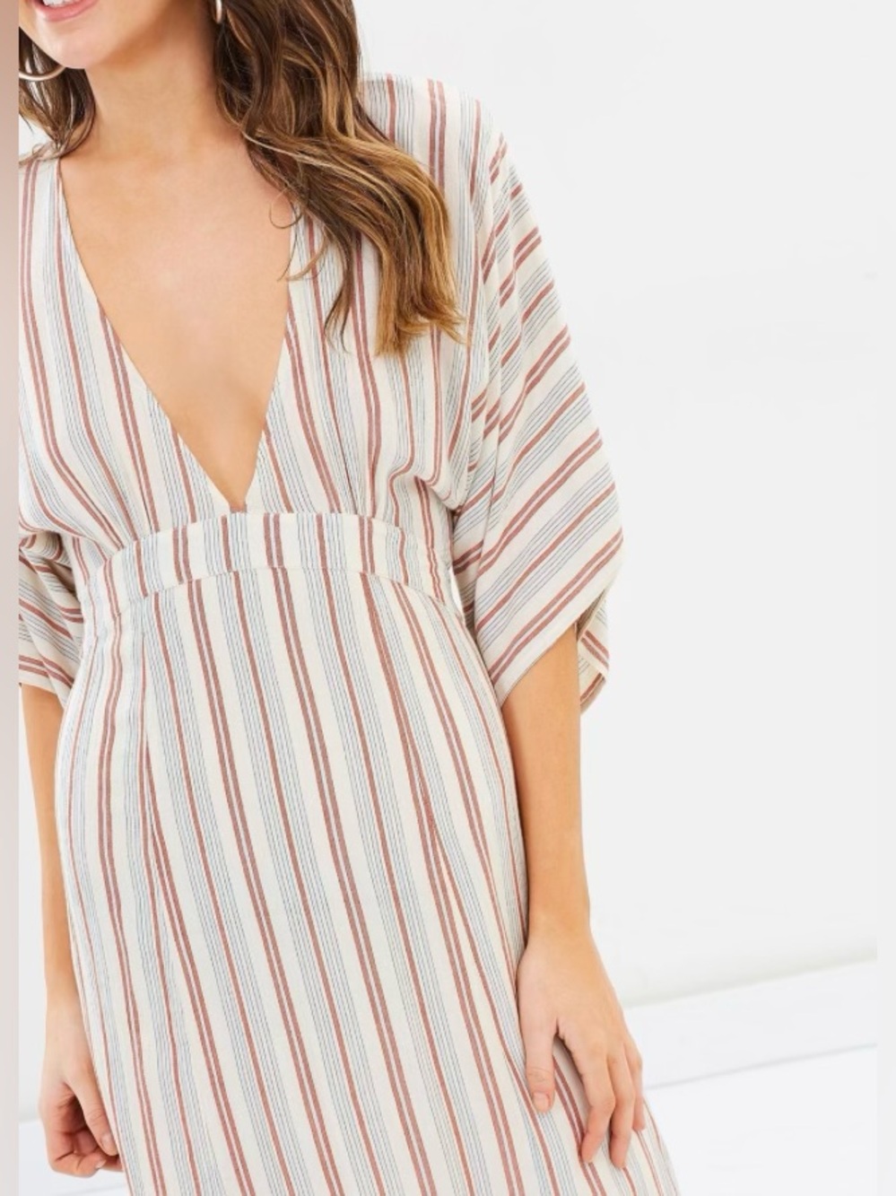 Amuse Society “Forever and a Day” Striped V-Neck Dress in Sand. Size small.